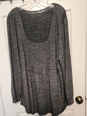 Cozy Heathered Scoop Neck Long Sleeve Top - Gray